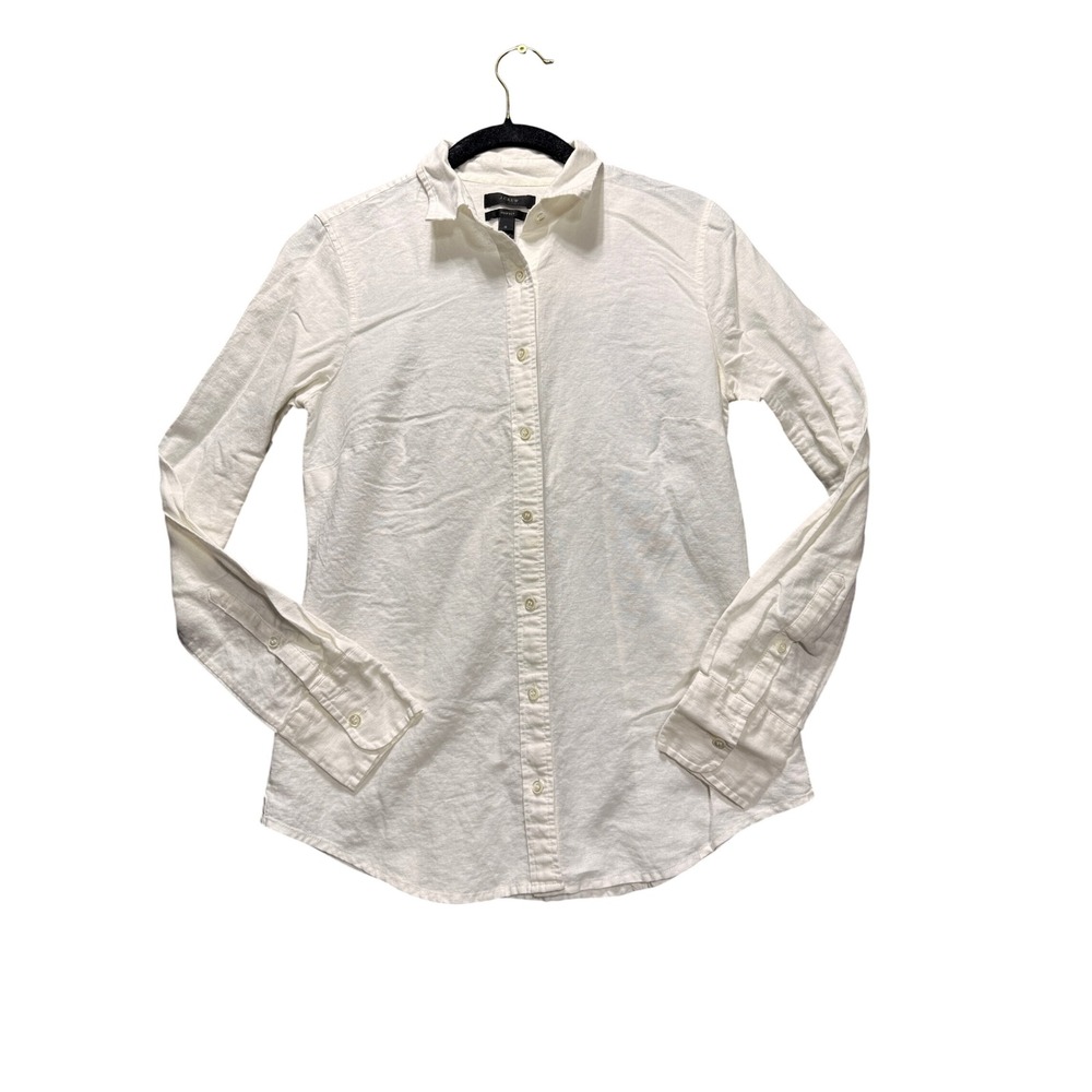 J.Crew Perfect Shirt Women 0 White Linen Cotton Long Sleeve E8476